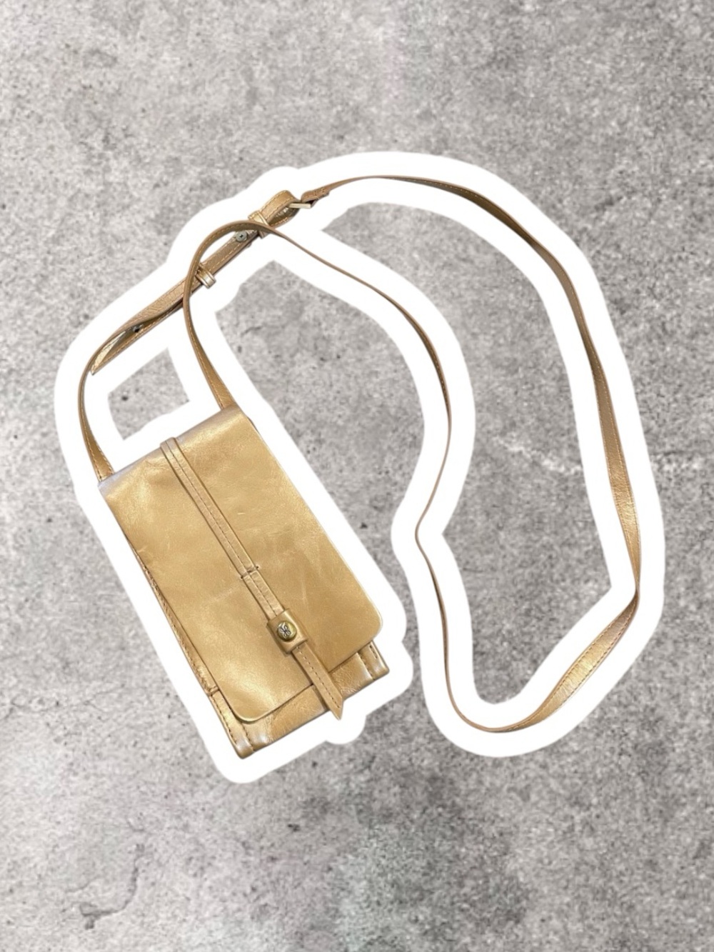 Hobo token crossbody wallet phone bag purse gold champagne leather